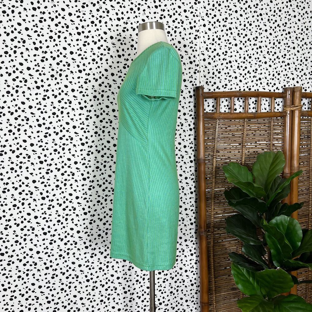 Vintage | 90s Possessed Blue Green Ribbed Striped Short Sleeve Mini Baby Dress S - Picture 6 of 7